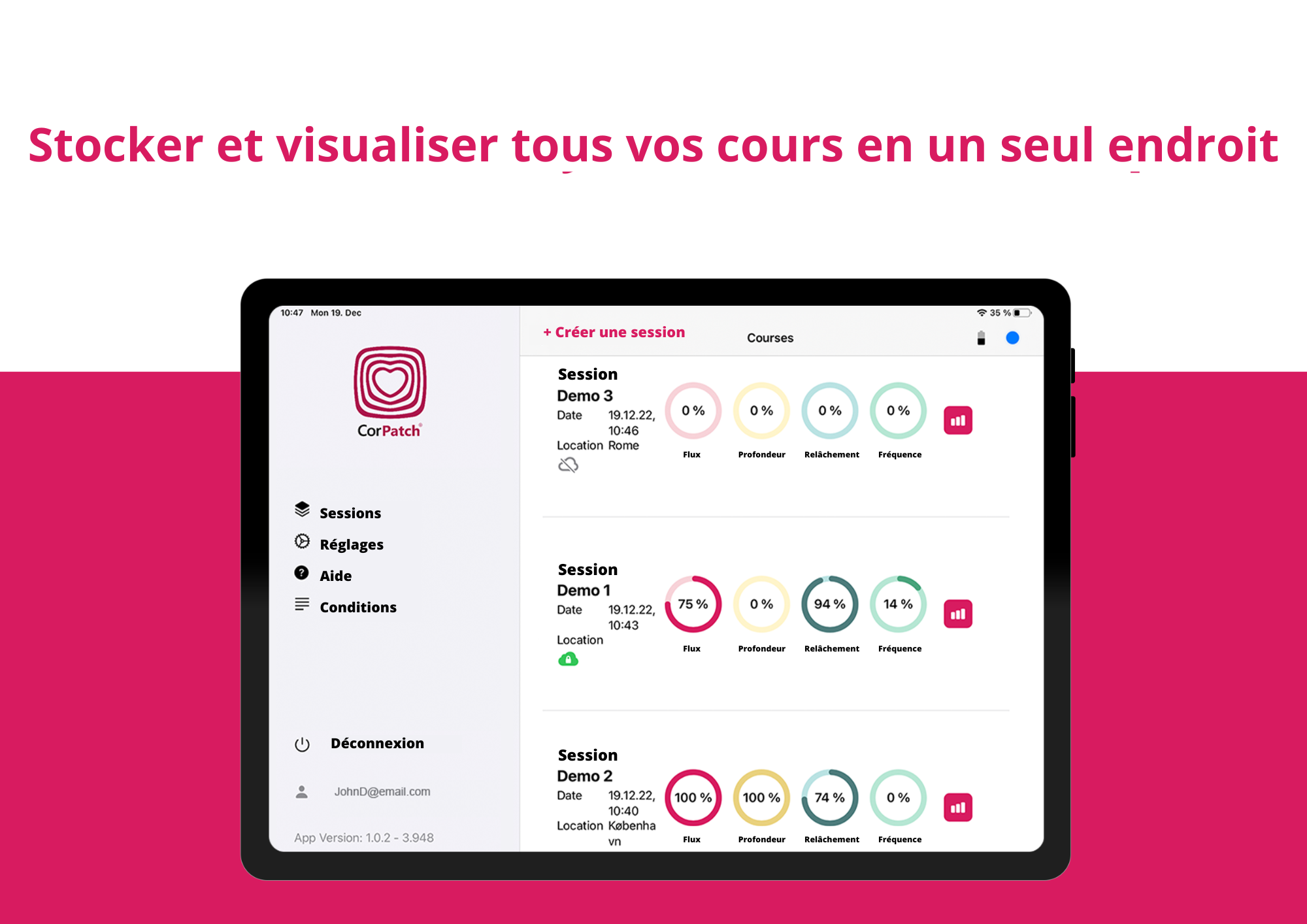 Tablette connectée au Corpatch ® Trainer