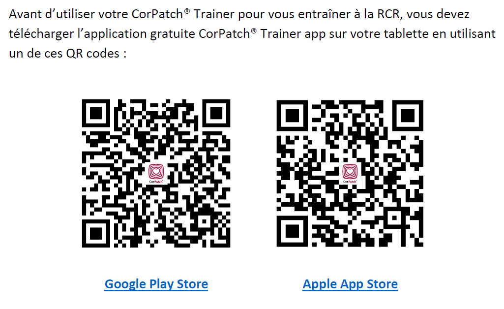 Qr code pour l'application du Corpatch ® Trainer